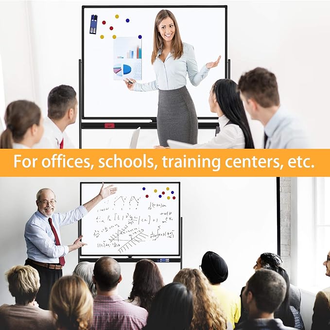 H-Qprobd 48"x36" Mobile Whiteboard Double-Sided Magnetic Dry Erase Board on Wheels - Comercial Rolling White Boards with Sturdy Stand for Home, Office & School-DeskLoop Office