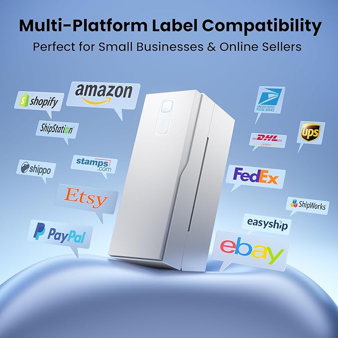 Bluetooth Thermal Label Printer – 4x6 Shipping Label Printer for Small Businesses & Shipping Packages, Compatible with Android, iPhone, and Windows, Ideal for Amazon, eBay, Shopify, Etsy (White)-DeskLoop Office