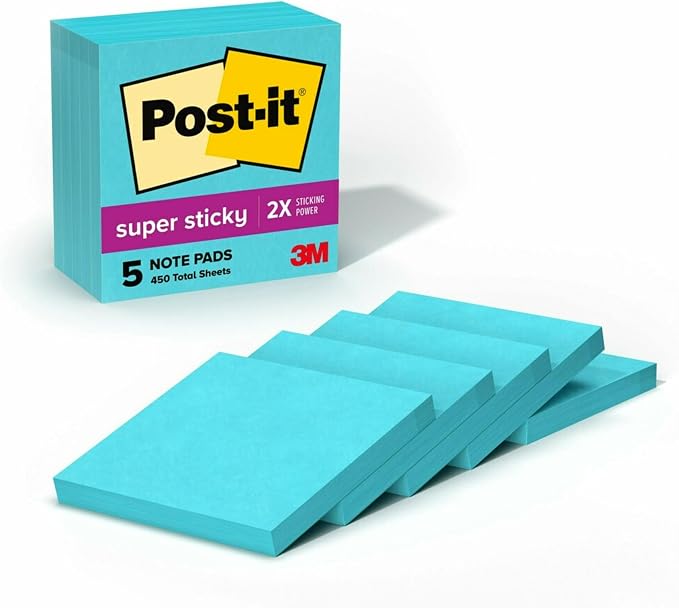 Post-it Super Sticky Notes, 3 x 3 in, 5 Pads, 90 Sheets/Pad | School Supplies by Unknown