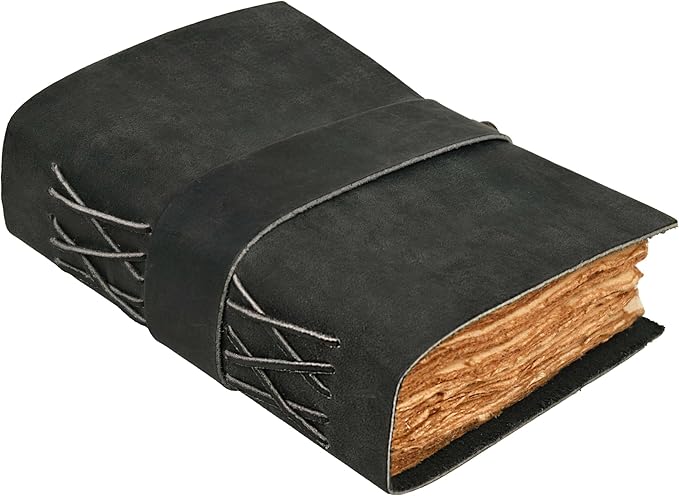 LEATHER VILLAGE Leather Bound Vintage Journal for Women & Men - Book of Shadows - Lock Closure - 200 Pages of Antique Deckle Edges Handmade Paper - Rustic Black Color - 10 X 7 inches