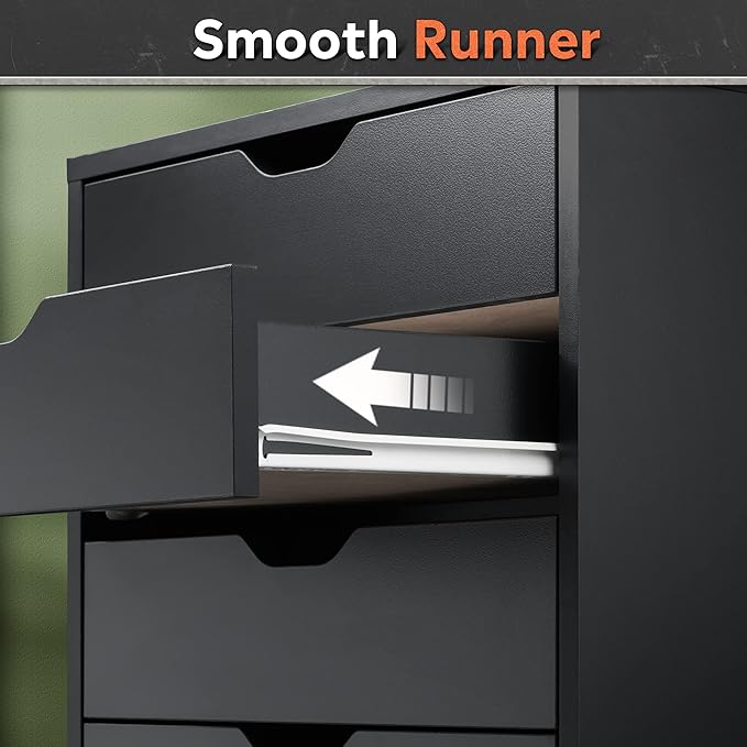 DEVAISE 7-Drawer Chest, Wood File Cabinet with Wheels, Black-DeskLoop Office