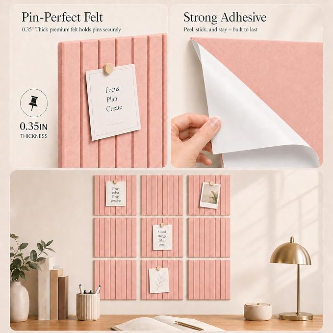 Stripe Felt Bulletin Board Tiles, Cork Board Alternative 48 x 36 in | 0.35 in - Image 3
