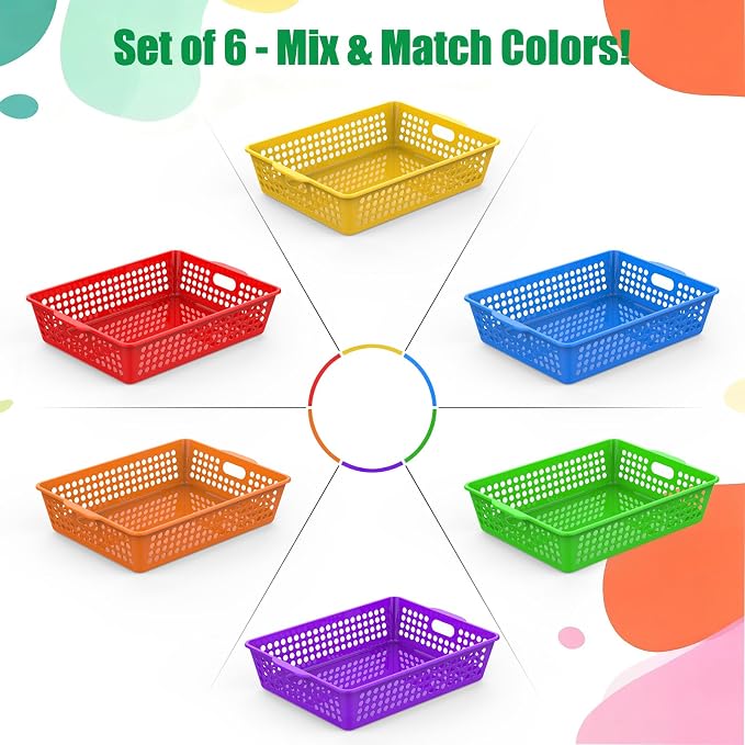 QRRICA 6 Pack Plastic Classroom Storage Baskets, Paper Trays - Image 4