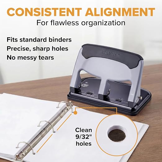 Bostitch EZ Squeeze 3 Hole Paper Punch, 40 Sheet Capacity, Heavy Duty Metal - Image 3