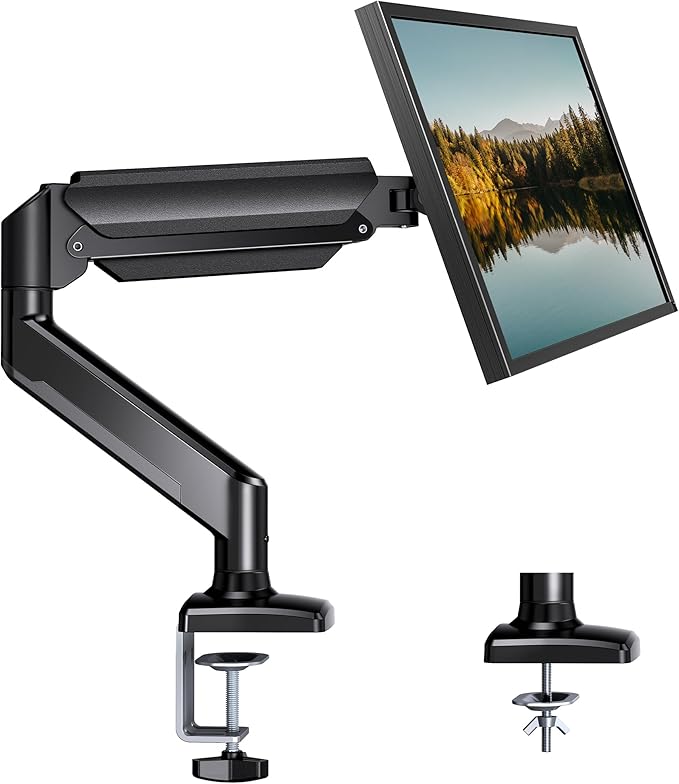HUANUO Single Monitor Arm 13-34 Inch, Adjustable Gas Spring Arm, Monitor Desk Mount for 4.4-22lbs, VESA 75/100mm with C-Clamp/Grommet Base, Ergonomic Stand for Work/Gaming-DeskLoop Office