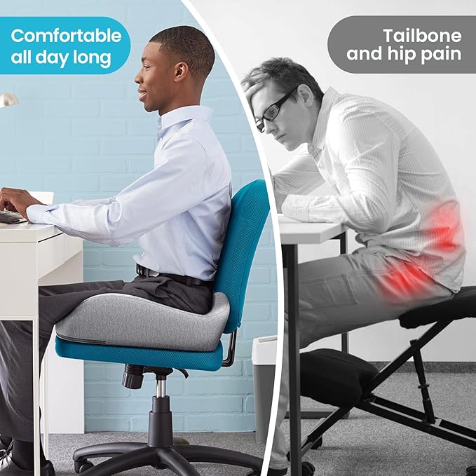 Benazcap Seat Cushion, Memory Foam Cushion for Office Chair - Ergonomic Chair Cushions for Tailbone Pain Relief, Sciatica & Back Support, Office Chair Cushion & Car Seat Cushion, Grey-DeskLoop Office