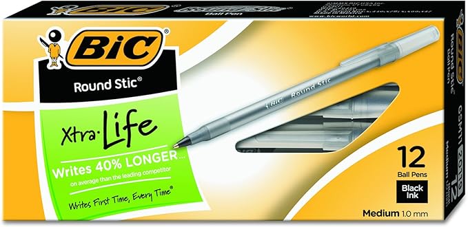 BIC Round Stic Xtra Life Ballpoint Pen, Medium Point, Flexible Round Barrel by BIC