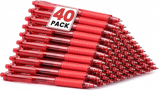 Sooez 40 Pack Bulk Pens Ballpoint, Retractable Red Ink Pens, Smooth Writing Pens by Sooez
