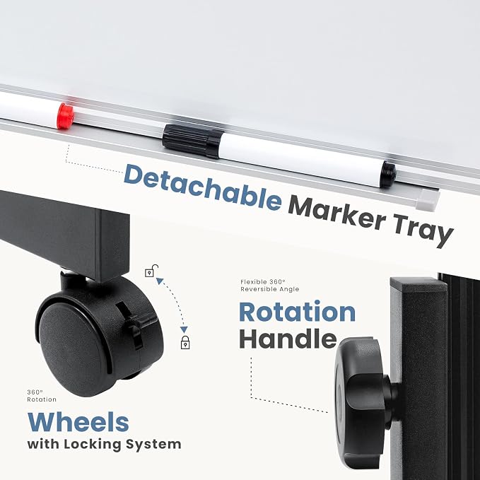DUMOS Rolling Whiteboard Double Sided 46 x 32 Inches, Magnetic White Board Dry - Image 4