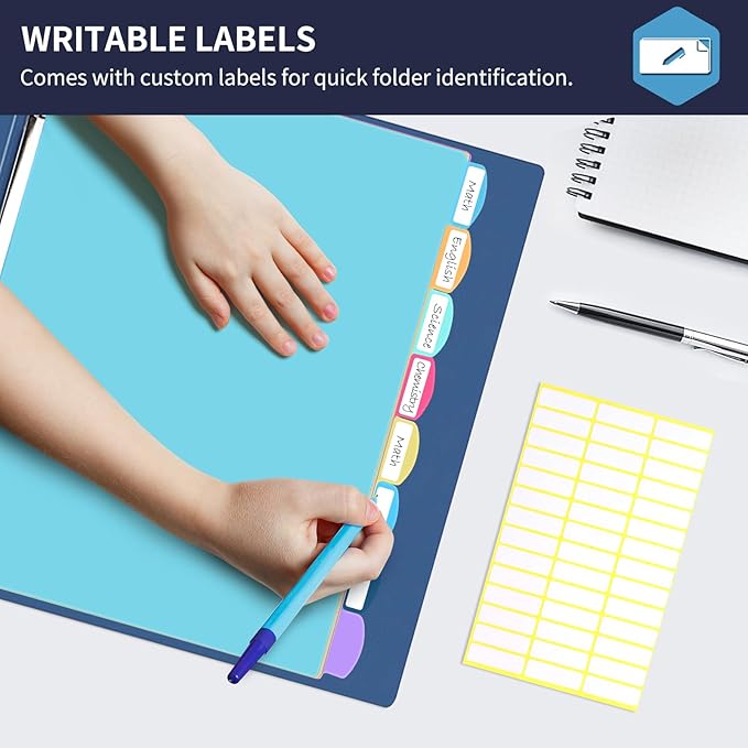 8-Tab Plastic Dividers for 3 Ring Binders, Write & Erase, Folder Dividers - Image 6