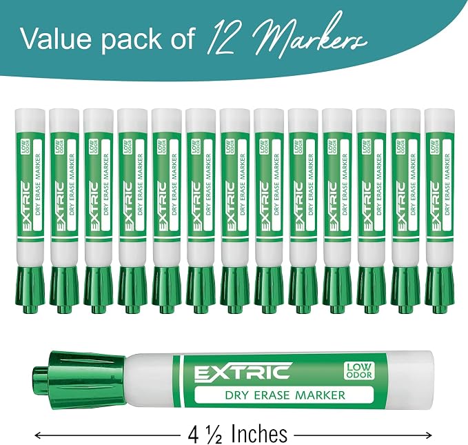 EXTRIC Green Dry Erase Markers 12 PK Whiteboard Marker Chisel Tip - Image 5
