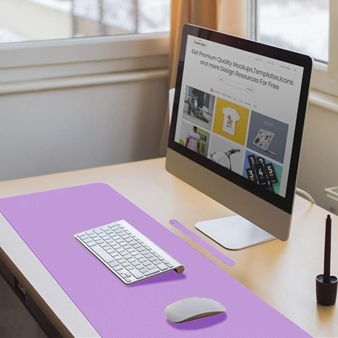 ‎Boutilon Leather Desk Pad 30" x14",Non-Slip Mouse Pad,Office Desk Mat,Waterprooft PU Leather Desk Blotter,Desk Pad Protector,Desk Writing Pad for Home Office Decor (M-Purple)