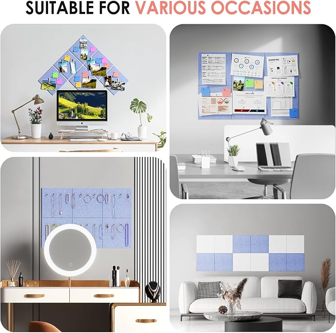 MaxGear Felt Bulletin Board 36" x 24", Light Blue Felt Wall Tiles Push Pins | - Image 6
