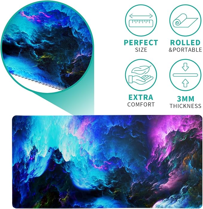 Dazzling Galaxy Gaming Mouse Pad 27.6x11.8 Inch Blue Purple Galaxy Nebula - Image 5