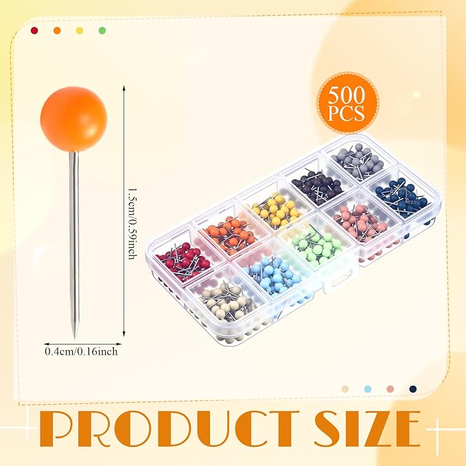 Outus 500 Pieces Map Push Pins Map Tacks Plastic Round Head Tacks - Image 2