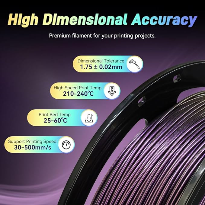 FLASHFORGE Chameleon Rapid PLA Filament 1.75mm Abyssal Purple, PLA Color Shift High Flow Speedy 3D Printer Filament, Max 500mm/s Fast Printing, Display Shimmering Effects from Various Angles and Light-DeskLoop Office