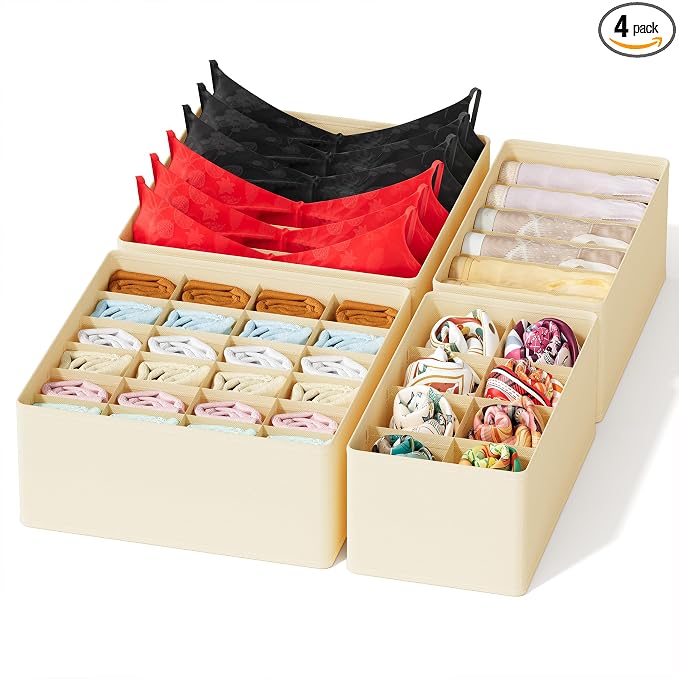 SpaceAid Underwear Drawer Organizer, 4 Pack Dresser Organizer Bins by SpaceAid