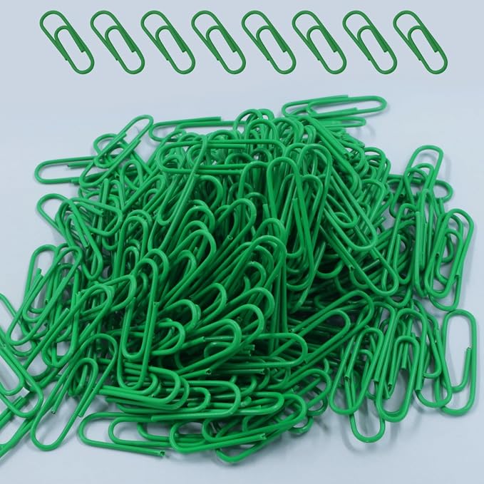200 Pack Green Paper Clips Small Paper Clips, 1.1 Inch / 28mm Metal Paper Clips by Seimneire