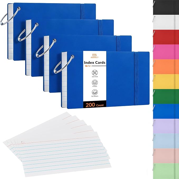 NEEWAY Ruled Index Cards with Ring 3x5 Inches, Flash Cards with Rings by NEEWAY