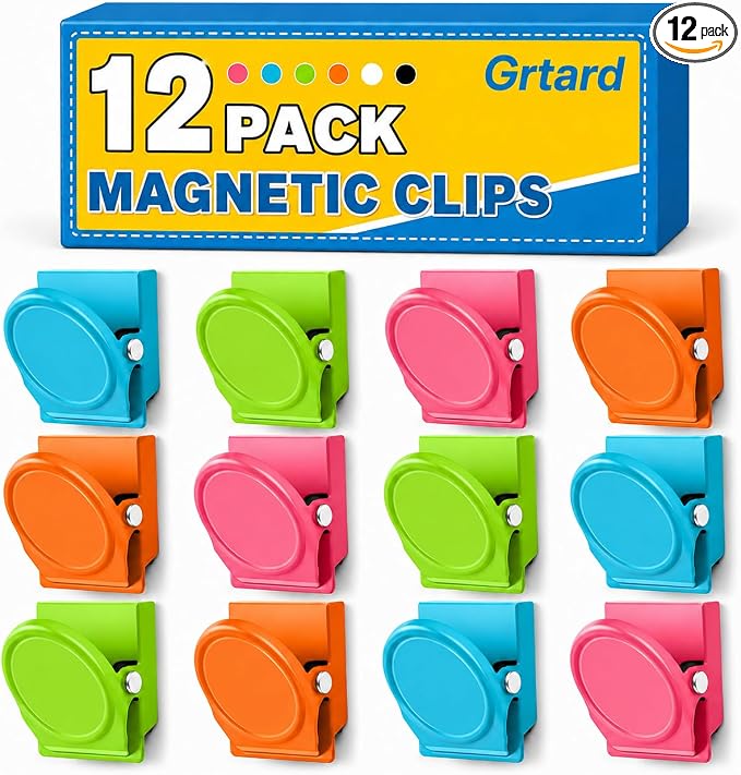 Grtard 12 Pack Colorful Magnetic Clip, Refrigerator Metal Magnets Clips by Grtard