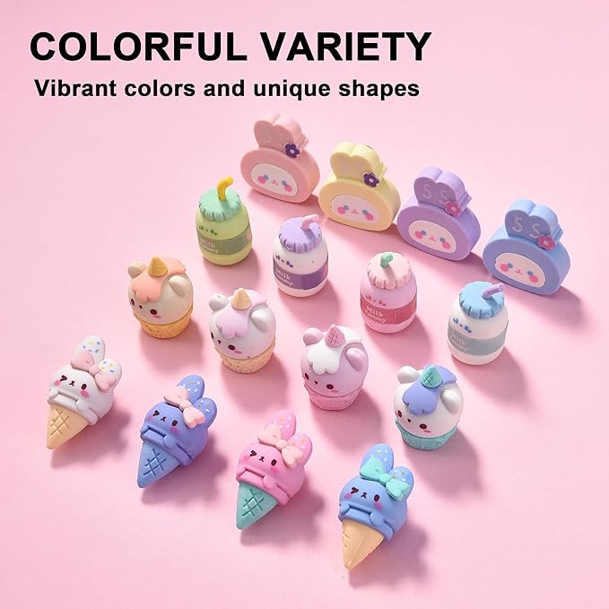 16Pcs Cute Ice Cream Shaped Erasers for Kids, Fun Food Eraser for School Classroom Rewards Party Favors-DeskLoop Office