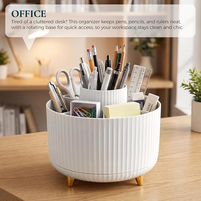KONVINIT Pencil Pen Holder for Desk, 5 Slots 360-Degree Rotating Desktop - Image 7