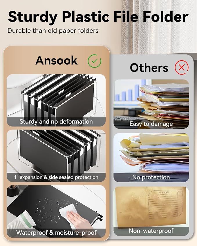 Ansook Plastic Legal Size Hanging File Folders, 12 Pack Extra Capacity File - Image 3