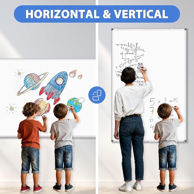 WALGLASS 2 Pack Large White Board, Hanging Mounted Whiteboard Silver Aluminium - Image 6