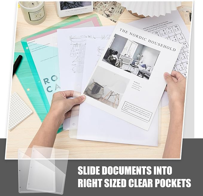Seajan 100 Pcs Pocket Folders for 3 Ring Binder Clear Plastic Folders Sleeves - Image 4