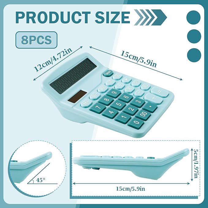 12-Digit Calculator, Desktop Calculators with Big Buttons and Large Display,Office Calculators Desktop,Solar Battery Dual Power,Desk Calculator for Office Home(Blue,8 Pack)-DeskLoop Office
