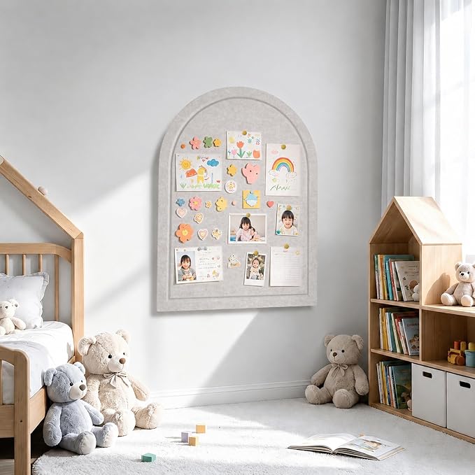 Arched Felt Bulletin Board, Sized 24" x 18" Cork Board Alternative Grooved Edge - Image 8