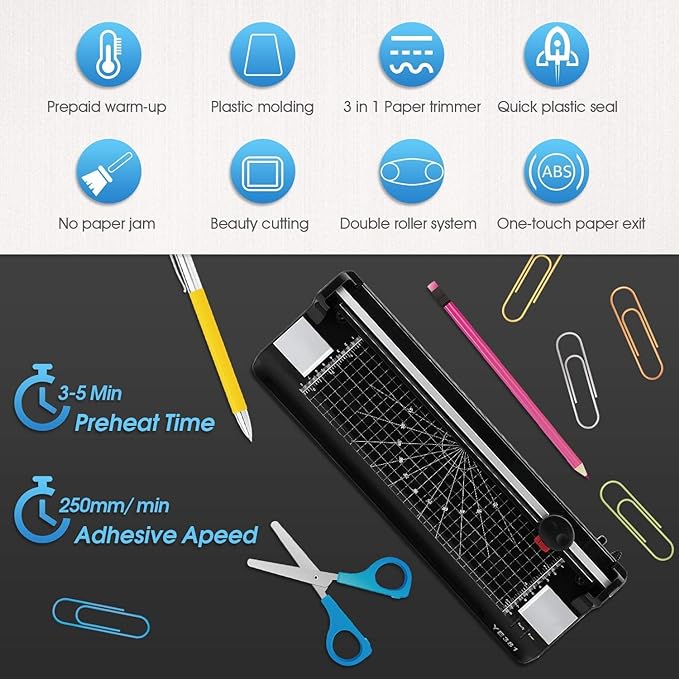 Laminator Machine for A3/A4/A6, YE381 13inch Thermal & Cold Laminating Machine for Home Office School Teacher Use with 50 Pouches, Paper Trimmer and Corner Rounder-DeskLoop Office