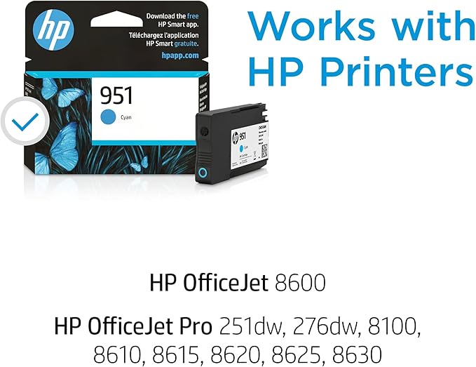 HP 951 Cyan Ink Cartridge for HP Printers | Works with Printer Series: OfficeJet 8600, Pro 251dw, 276dw, 8100, 8610, 8620, 8630 | Eligible for Instant Ink | CN050AN-DeskLoop Office