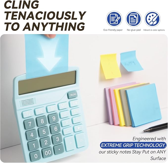 Sticky Notes 3x3in + 2x1.5in Small Sticky Note, 12 Pack 6 Colors Self-Sticky Note Pads | Sticks Strong & Removes Clean | Recycled Paper Cute Sticky Notes to School Supplies, Office Products-DeskLoop Office