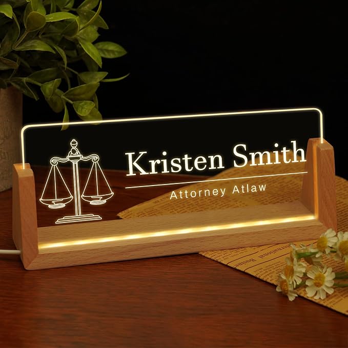 Custom Name Plate for Desk, Personalized Light Up Acrylic Desk Name Plate by EOBIBIFUN