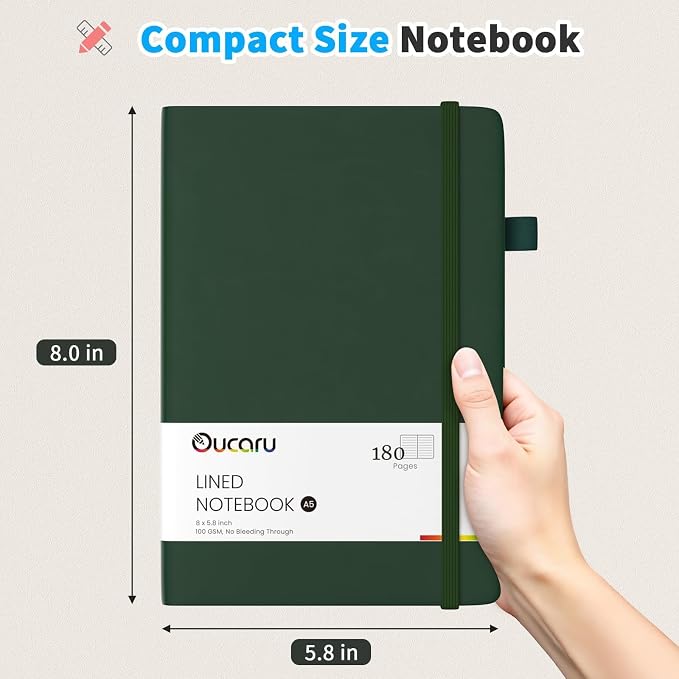 Oucaru Lined Journal Notebook, 2 Pack, 180 Pages, A5 Journals - Image 2