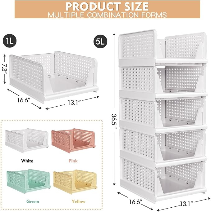5 Pack Stackable Closet Storage Basket - Image 3