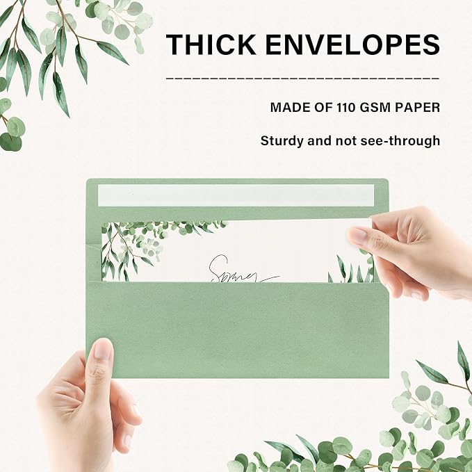 100 Pack #10 Business Envelopes, Self Seal Standard Sage Green Envelopes - Image 3