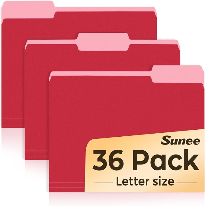 SUNEE File Folders, 36 Pack Manilla Folders 8.5 x 11, Colored File Folders Home by SUNEE