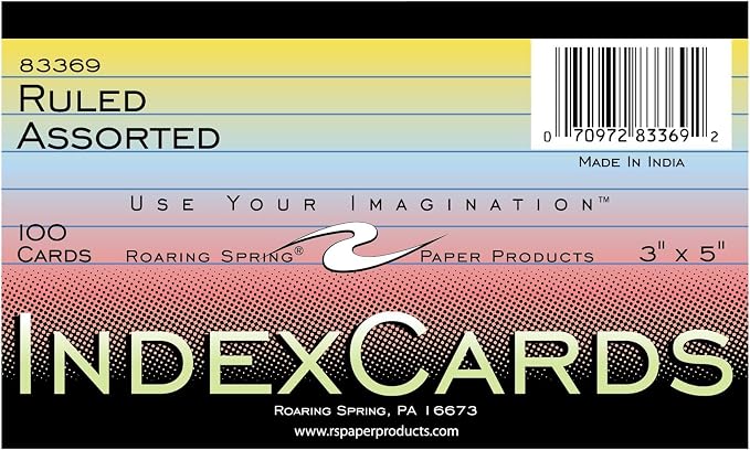 Roaring Spring Colored Index Cards 3"x5", Smooth 100# Index Paper, Ruled on - Image 2