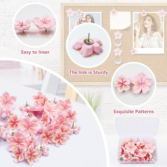 LIQALU 30 Pcs Flower Push Pins Flower Thumb Tacks Decorative Push Pins - Image 2