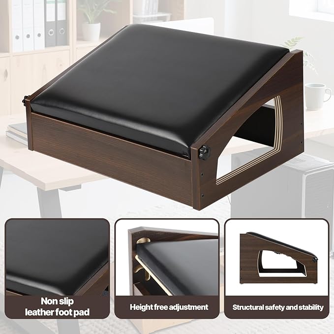 Ergonomic Foot Rest, 4 Adjustable Height Foot Stool,Footrest Under Desk， Flip Over Office Desk Foot Rest, Improving Posture, Promoting Blood Circulation（Espresso）-DeskLoop Office