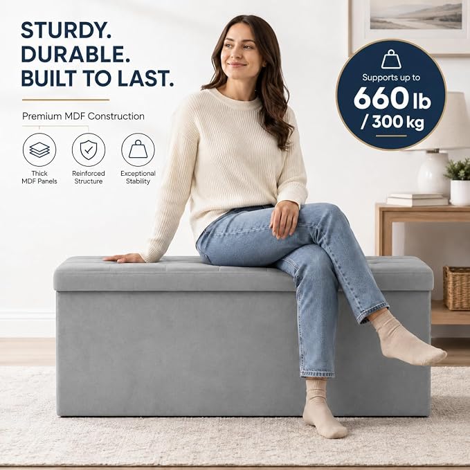 ALASDO 43 Inch Folding Storage Ottoman Bench - Image 3
