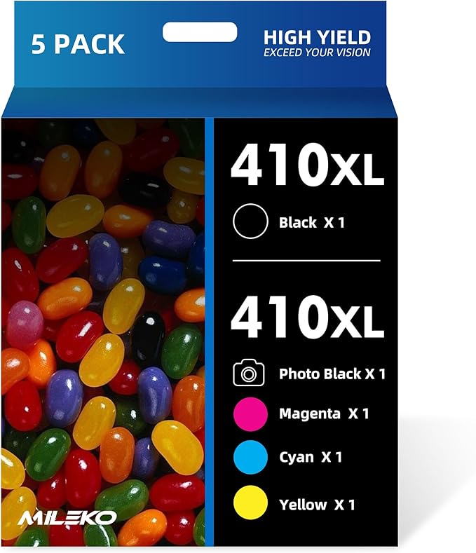 5 Pack 410XL Ink Cartridges for Epson 410 Ink Cartridges Combo Pack Remanufactured for Epson 410XL Works with Epson Expression XP-830 XP-7100 XP-640 XP-530 (Black, Cyan, Magenta, Yellow, Photo Black)-DeskLoop Office