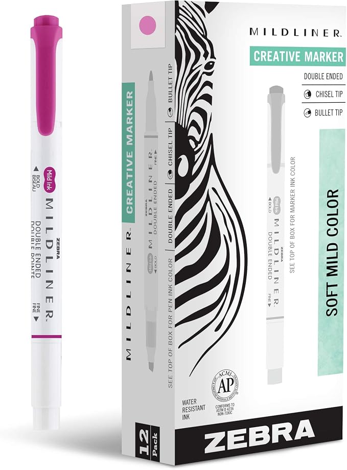 Zebra Pen Mildliner Dual-Tip Highlighters, Broad and Fine Tips, No Bleed by ZebraPen