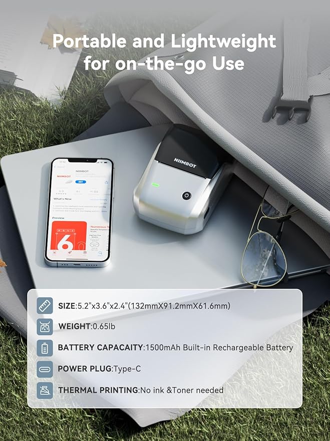 NIIMBOT B1 Label Maker, Portable Bluetooth Thermal Label Printer with Large Waterproof Tape and Multiple Templates for Kitchen, Home, School, Small Business,2 Inch (Silver, 1 Printer+1 Roll Label)-DeskLoop Office