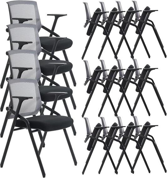 16 Pack Conference Room Chairs, Folding Office Desk Chair with Lumbar Support and Sliding Armrest, Stackable Office Guest Chairs & Reception Chairs-DeskLoop Office