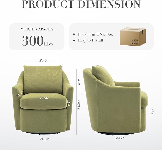 COLAMY Swivel Accent Chair, Living Room Chair Upholstered 360° Swivel Chair Modern Reading Armchair for Bedroom/Office/Nursery, Green-DeskLoop Office