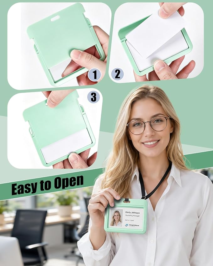 Uniclife 3 Pack Sliding ID Badge Holder Light Green Horizontal Hard Plastic Case - Image 5