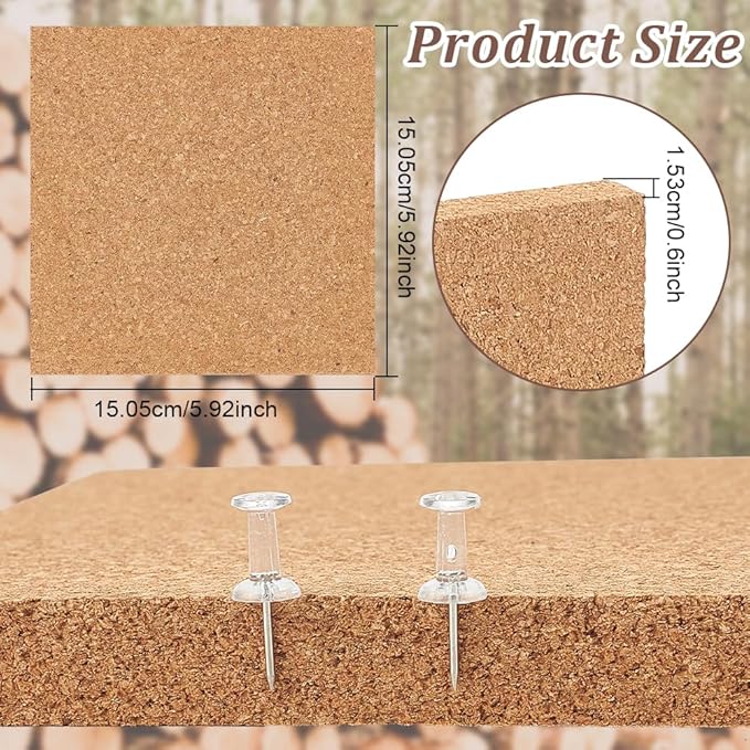 OLYCRAFT 2PCS Square Bulletin Boards 6 x 6 inch Non Self-Adhesive Wood Cork - Image 2
